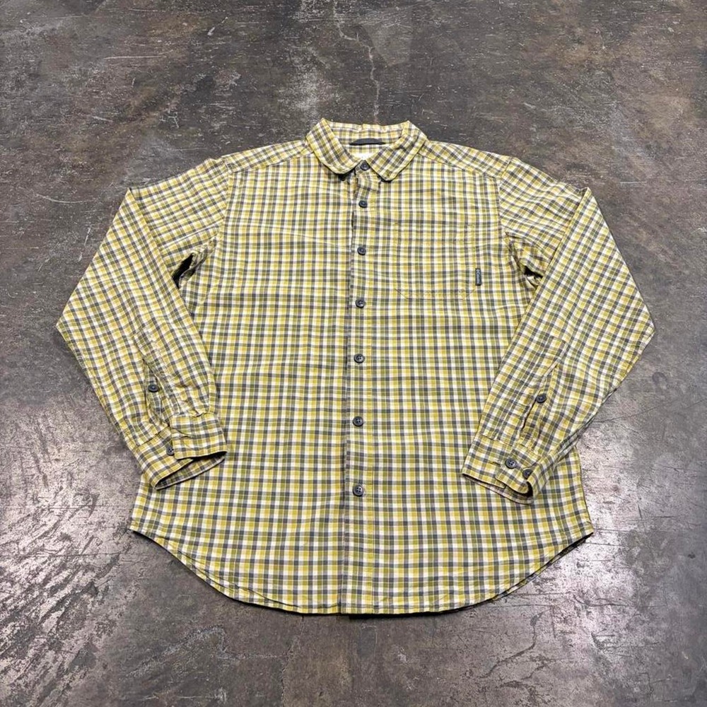 Columbia Mens Small Yellow Green Checkered Long Sleeve Button Down Shirt 0300